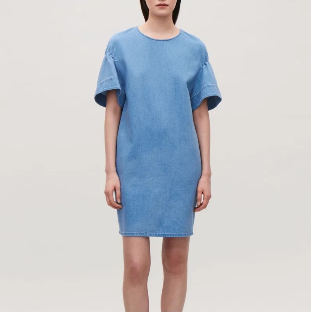 COS Blue Flare Sleeve‎ Denim Dress - Chambray Mini Shift